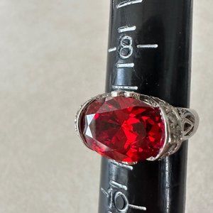 Thailand RP signed stamped 925 sterling silver red clear cubic zirconia ring
